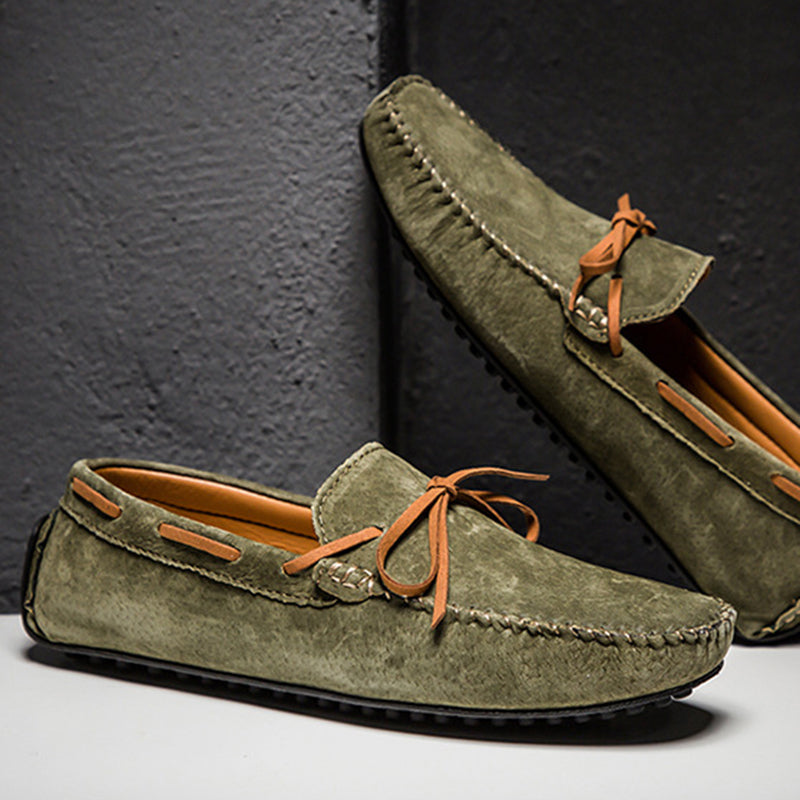 green Men's bow moccasins shoes anti-skid flat driving shoes