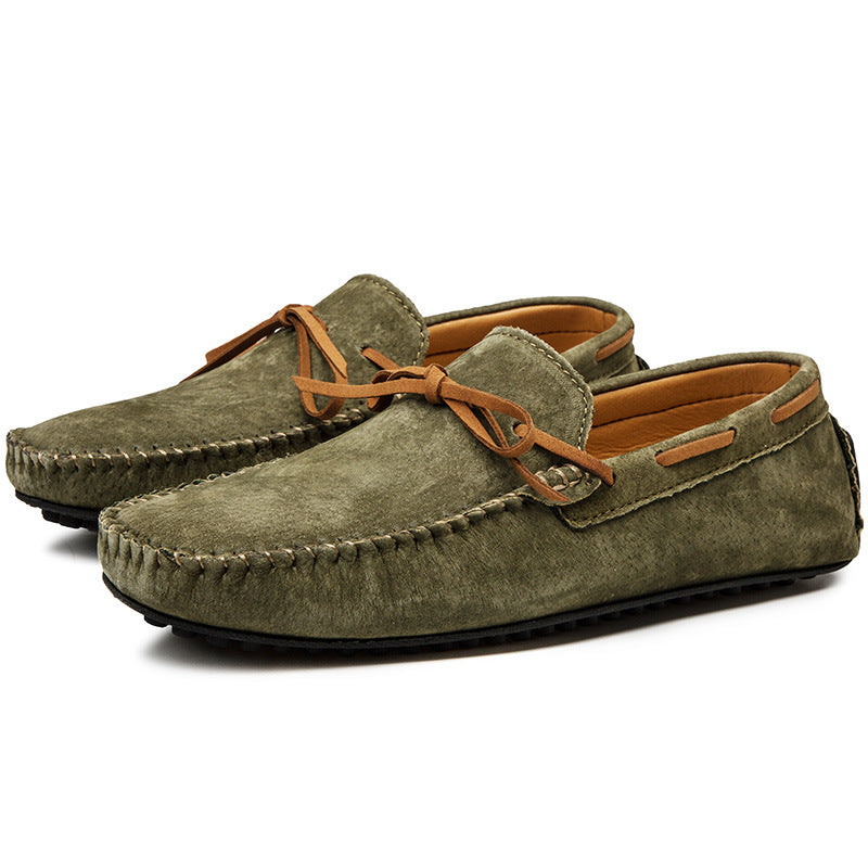 green Men's bow moccasins shoes anti-skid flat driving shoes