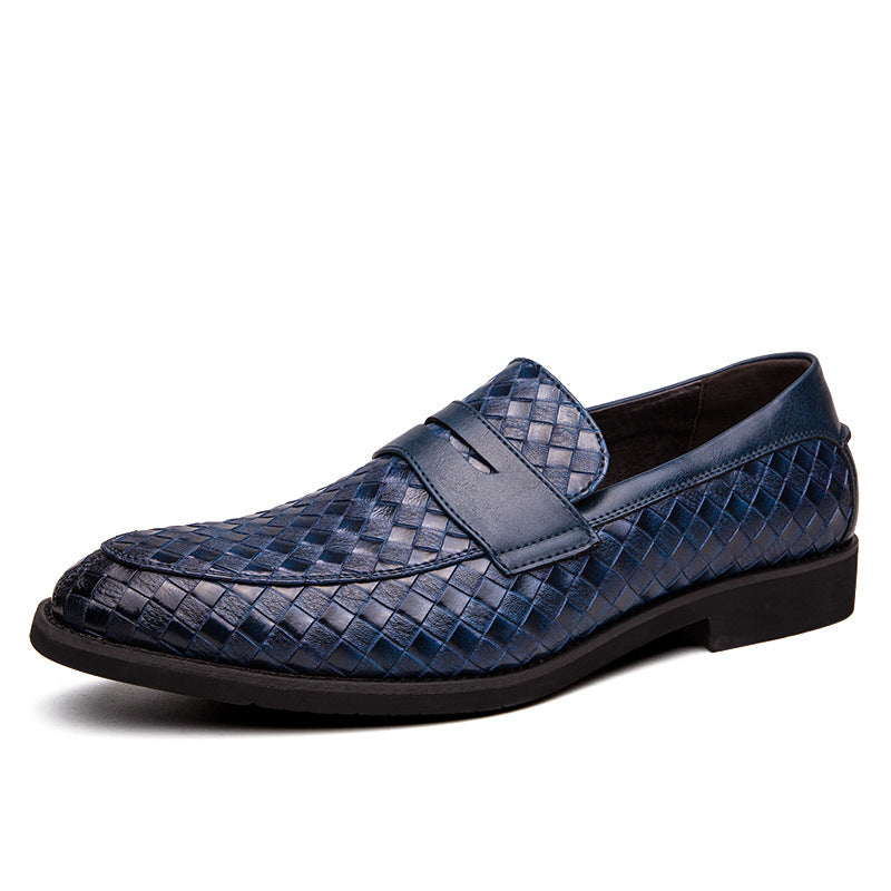 blue Men's braided patterned penny loafers