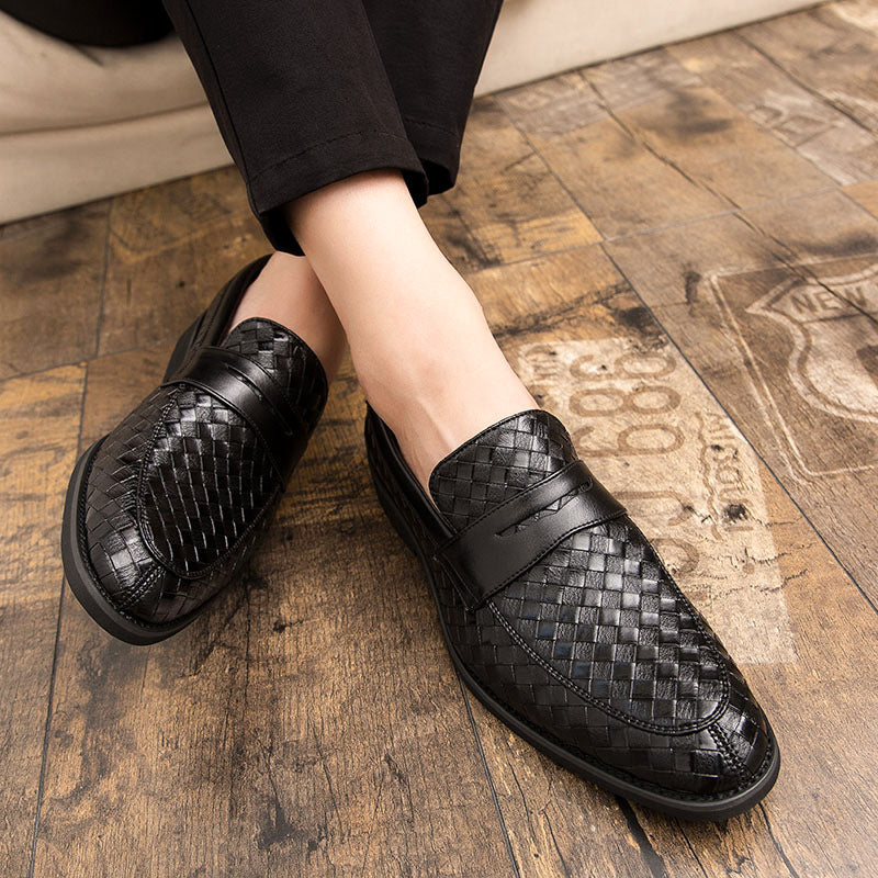 black Men's braided patterned penny loafers