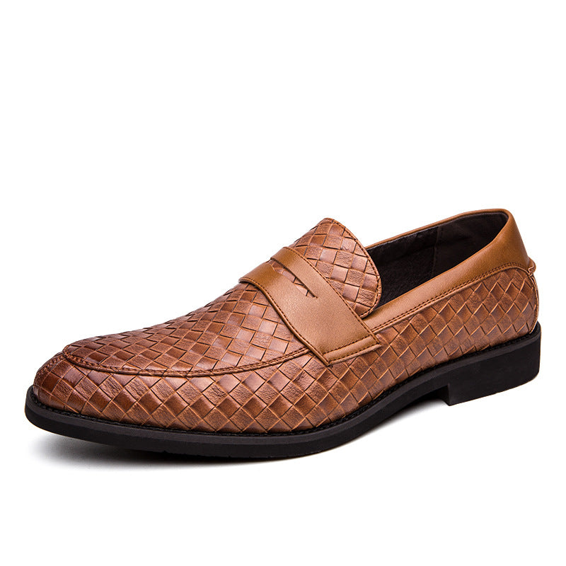 brown Men's braided patterned penny loafers