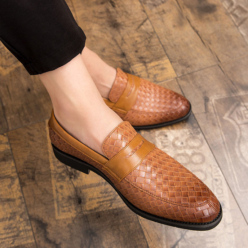 brown Men's braided patterned penny loafers