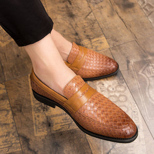 brown Men's braided patterned penny loafers