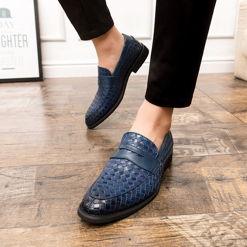 blue Men's braided patterned penny loafers