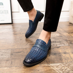 blue Men's braided patterned penny loafers