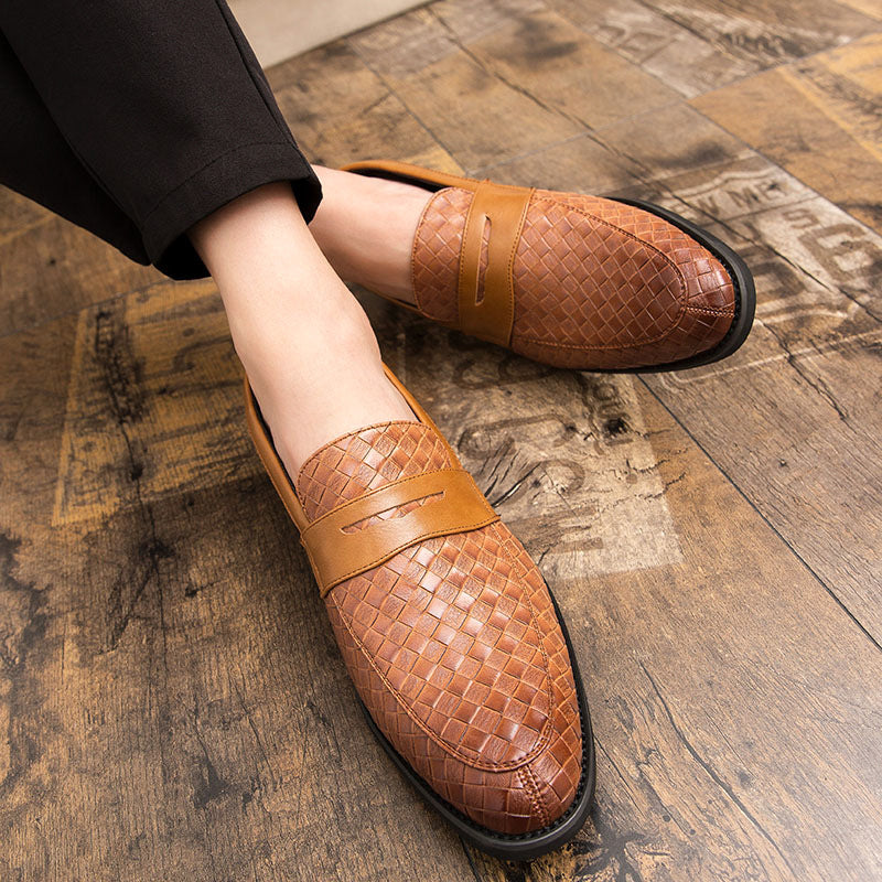 brown Men's braided patterned penny loafers