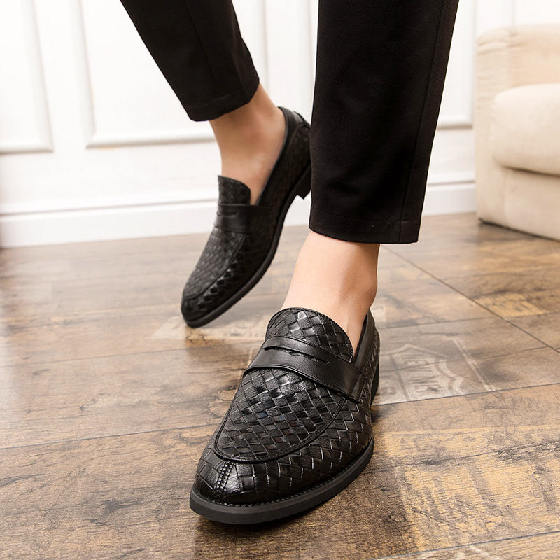 black Men's braided patterned penny loafers