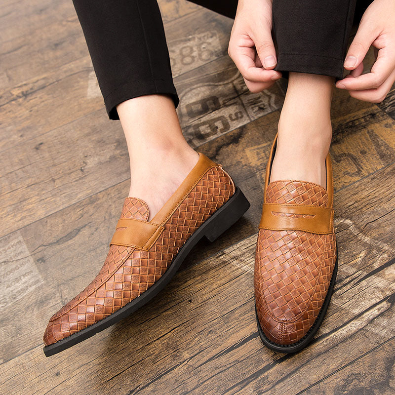 brown Men's braided patterned penny loafers