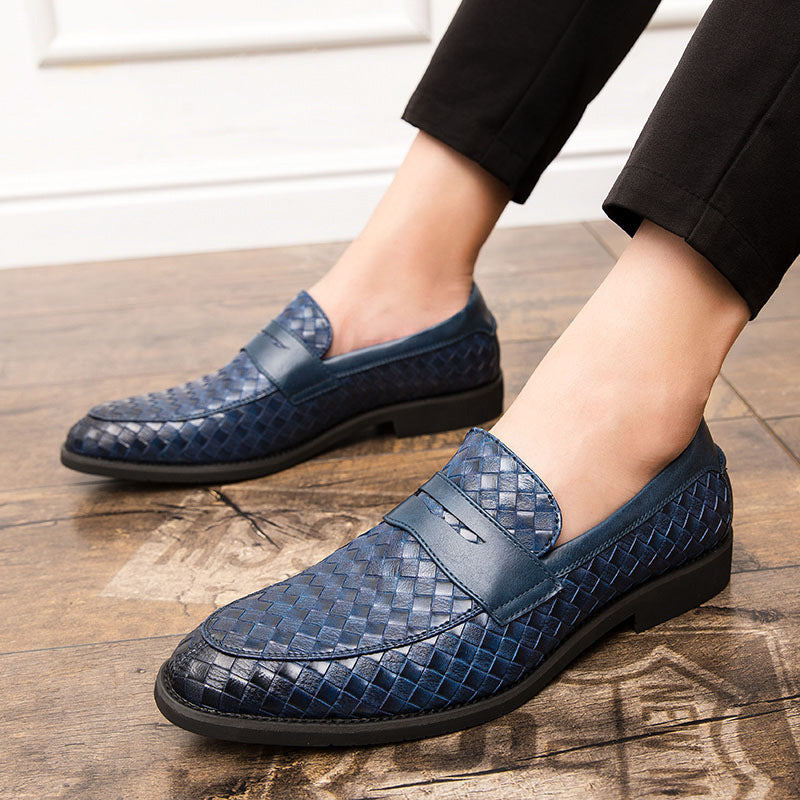 blue Men's braided patterned penny loafers