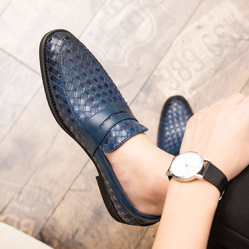 blue Men's braided patterned penny loafers