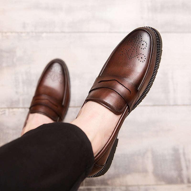 brown Men's brogue penny loafers