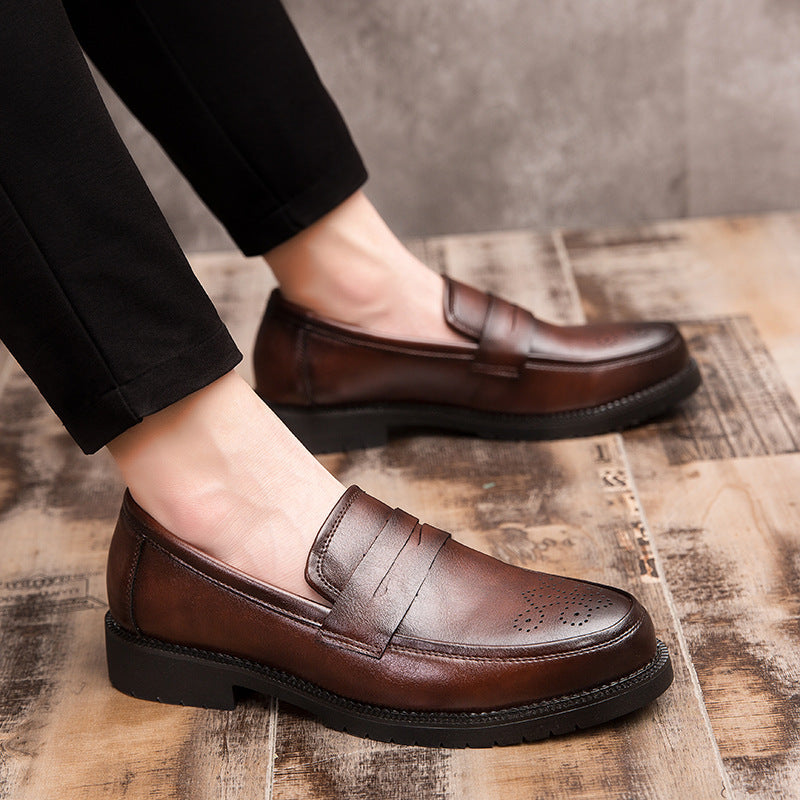brown Men's brogue penny loafers