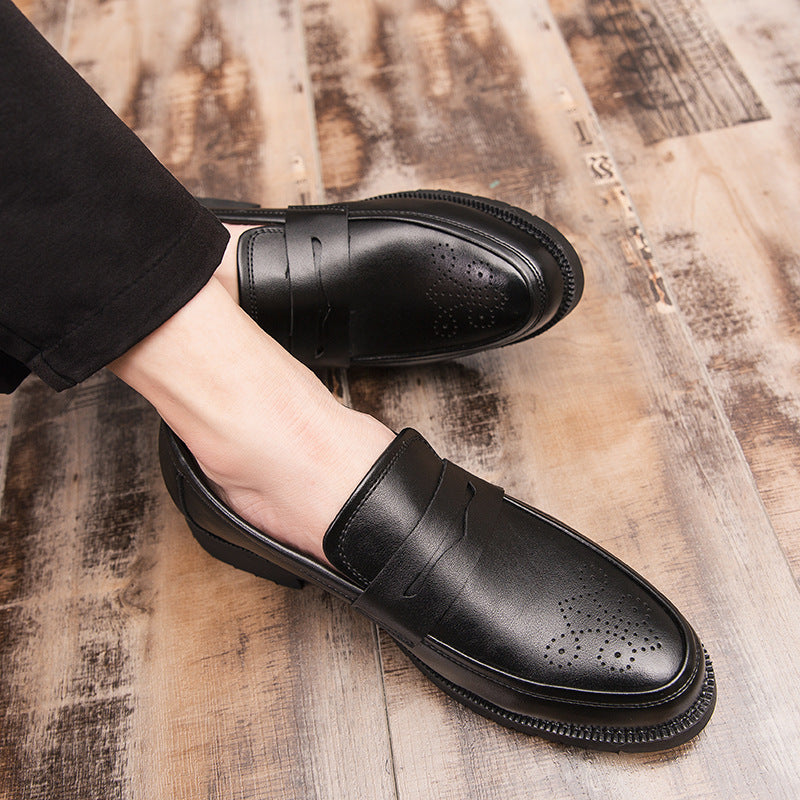 black Men's brogue penny loafers