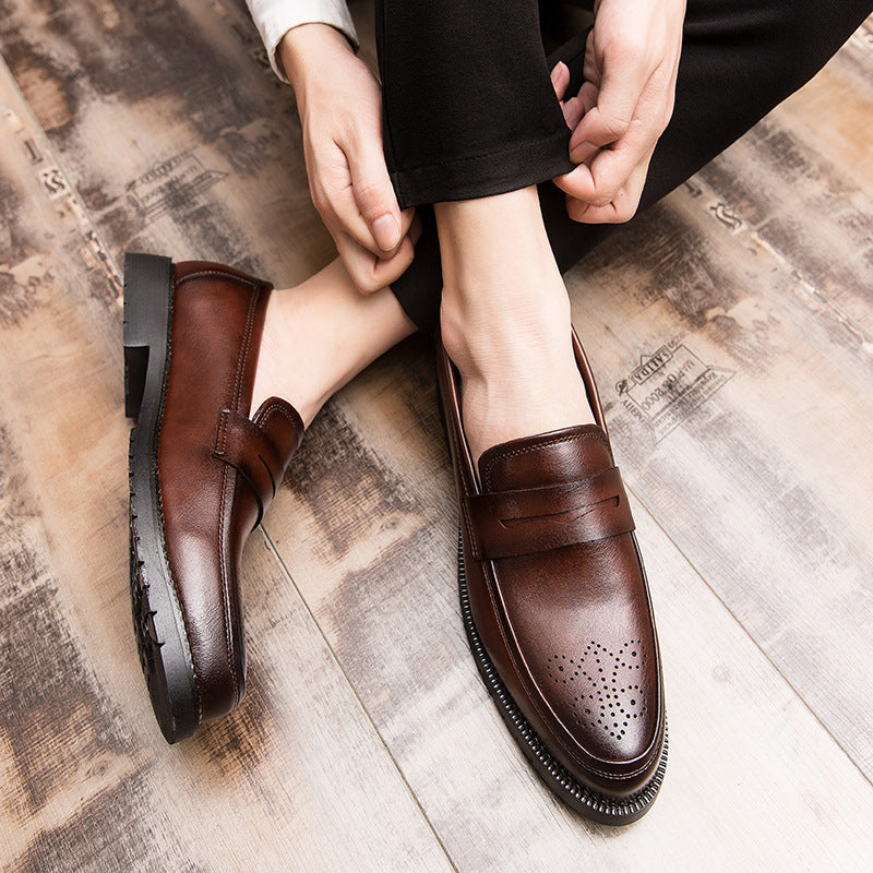 brown Men's brogue penny loafers