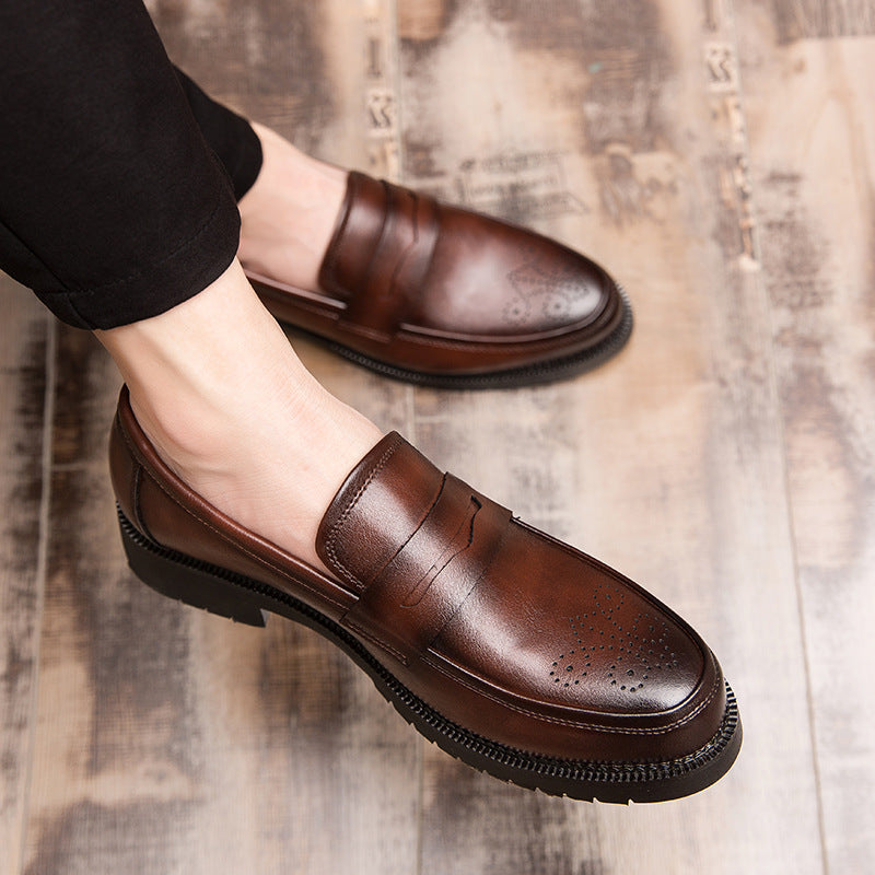 brown Men's brogue penny loafers