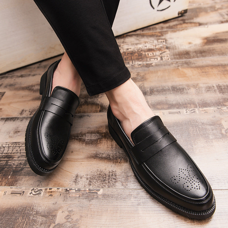 black Men's brogue penny loafers
