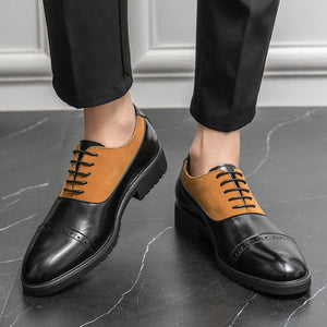 Men's brown black patchwork derby shoes