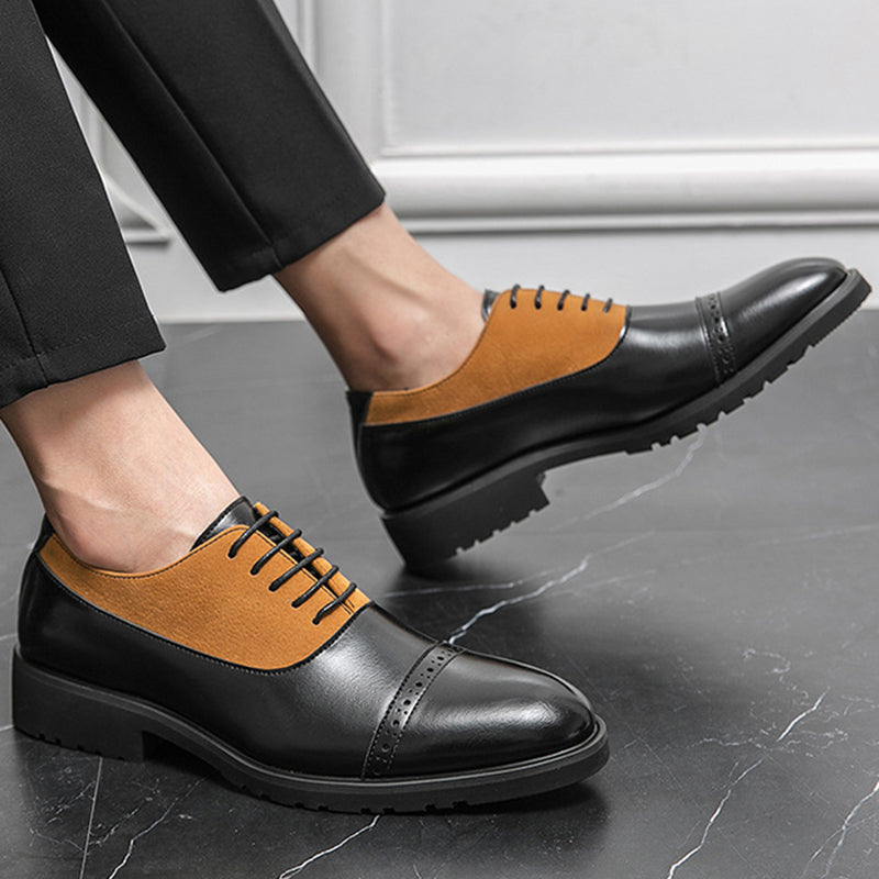 brown-black Men's brown black patchwork derby shoes