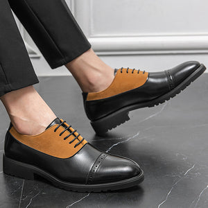 brown-black Men's brown black patchwork derby shoes