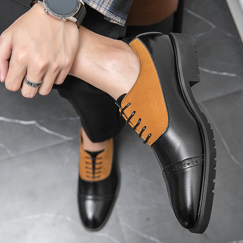 brown-black Men's brown black patchwork derby shoes