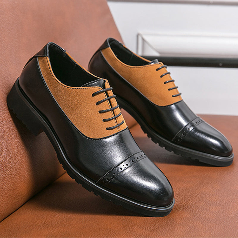 brown-black Men's brown black patchwork derby shoes