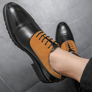 brown-black Men's brown black patchwork derby shoes
