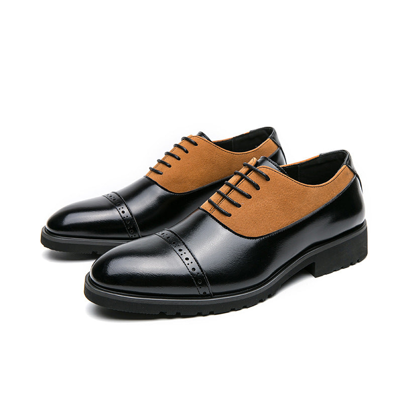 brown-black Men's brown black patchwork derby shoes