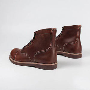 Men's brown leather lace-up ankle boots with retro stithching