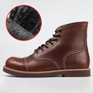 Men's brown leather lace-up ankle boots with retro stithching