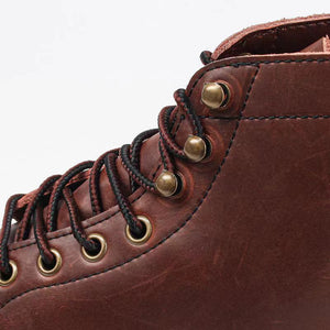 Men's brown leather lace-up ankle boots with retro stithching