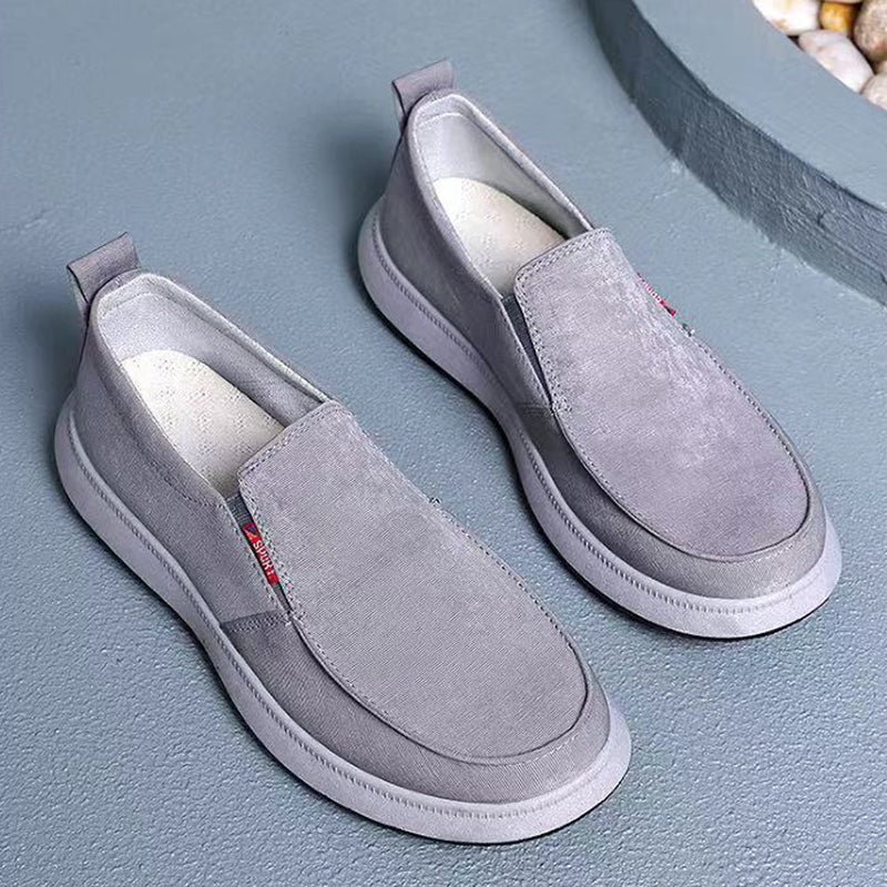 gray Men's canvas loafers summer lightweight slip-ons