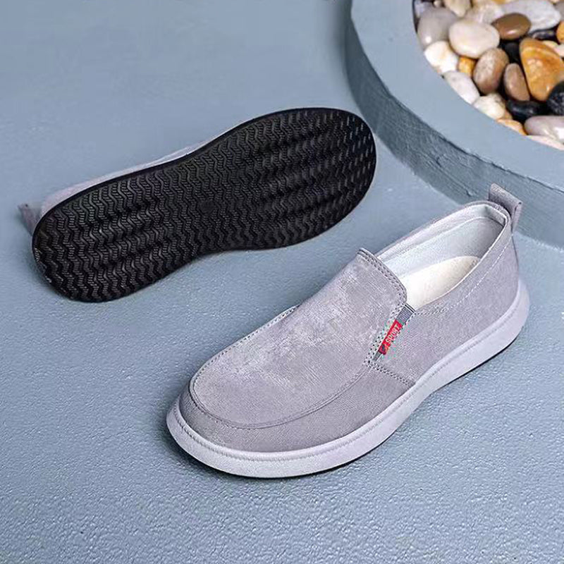 gray Men's canvas loafers summer lightweight slip-ons