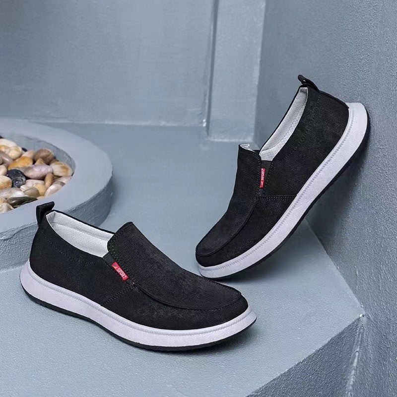 black Men's canvas loafers summer lightweight slip-ons