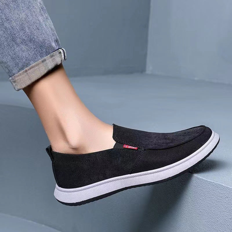 black Men's canvas loafers summer lightweight slip-ons
