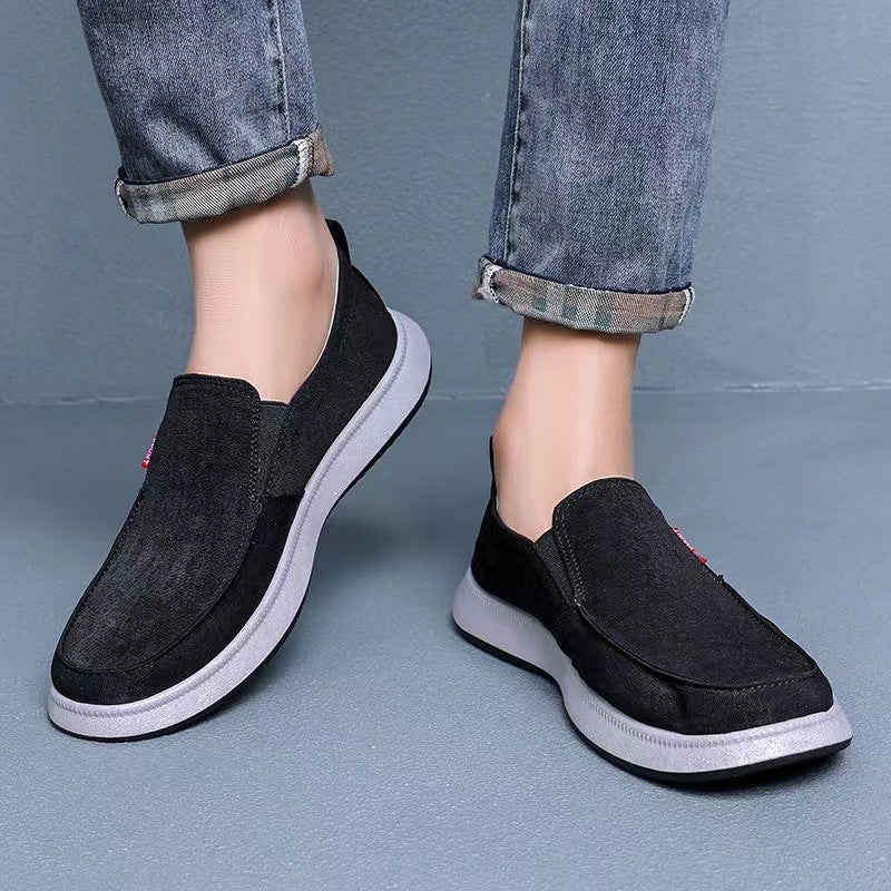 black Men's canvas loafers summer lightweight slip-ons
