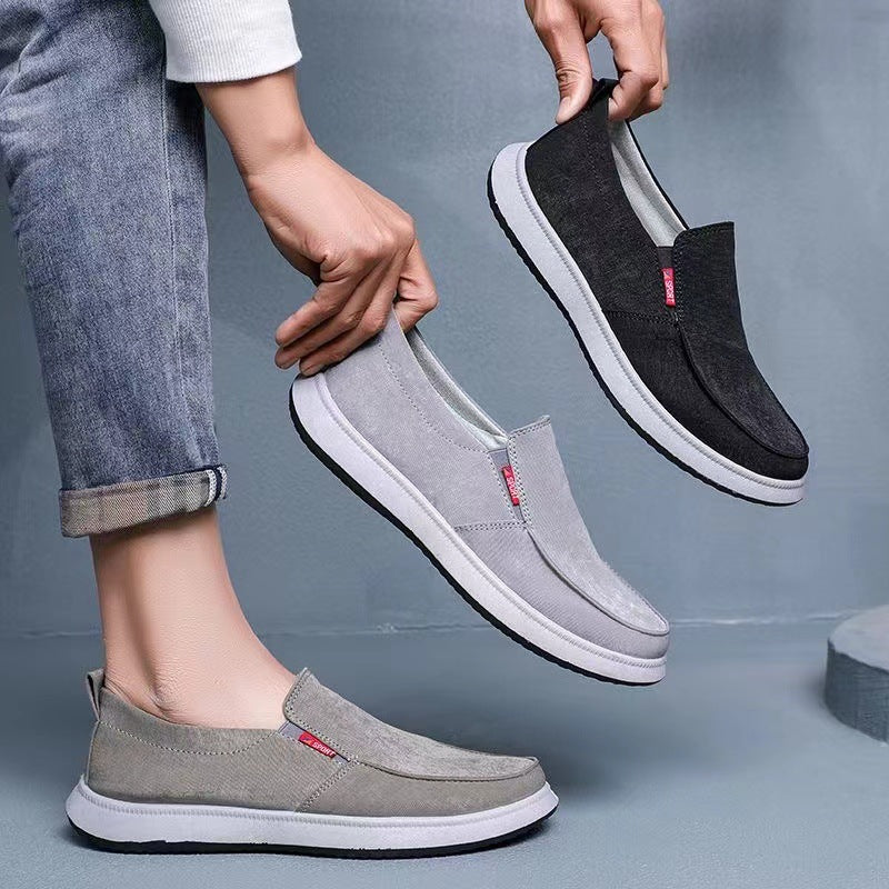 khaki Men's canvas loafers summer lightweight slip-ons