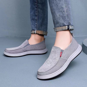 gray Men's canvas loafers summer lightweight slip-ons