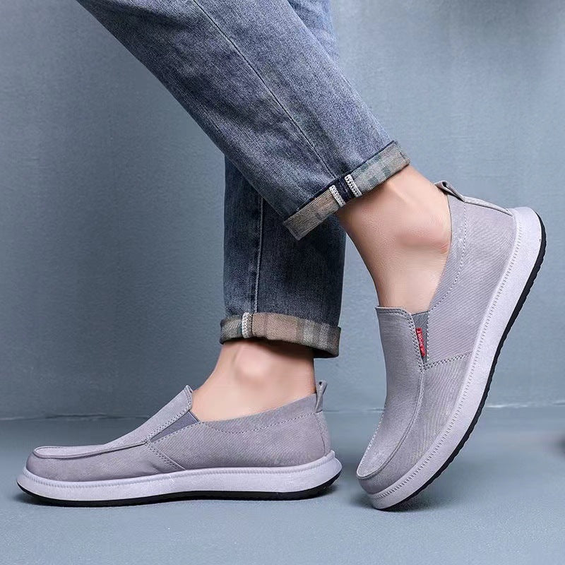 gray Men's canvas loafers summer lightweight slip-ons