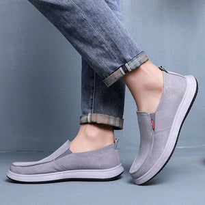 gray Men's canvas loafers summer lightweight slip-ons