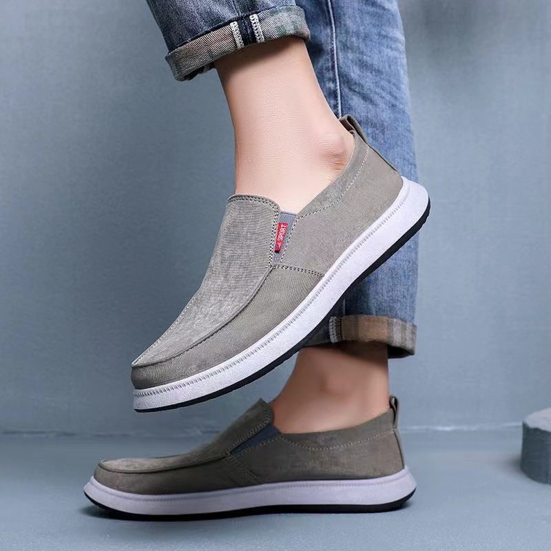 khaki Men's canvas loafers summer lightweight slip-ons