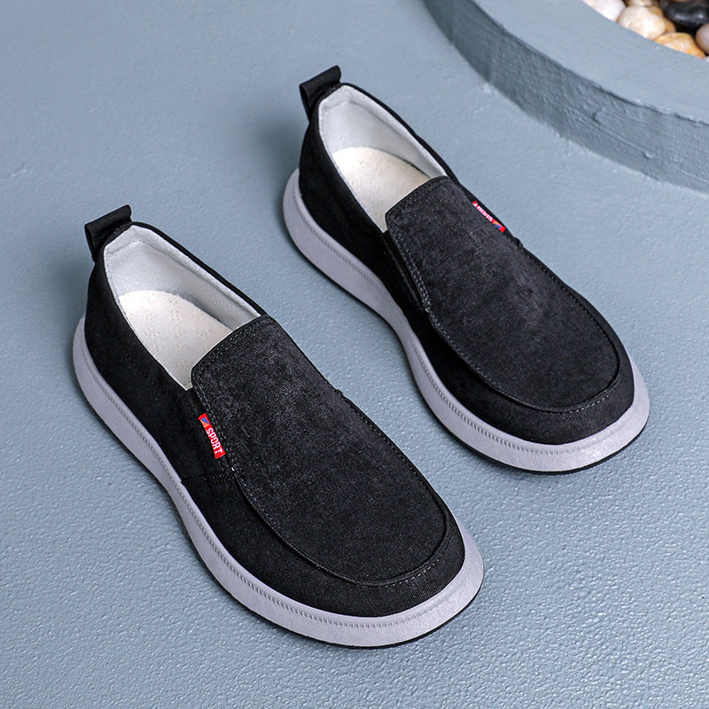 black Men's canvas loafers summer lightweight slip-ons