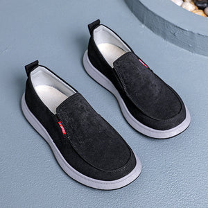 black Men's canvas loafers summer lightweight slip-ons
