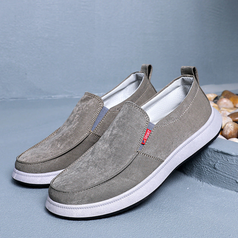 khaki Men's canvas loafers summer lightweight slip-ons