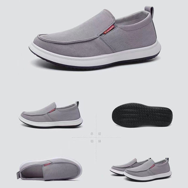 gray Men's canvas loafers summer lightweight slip-ons