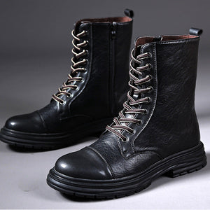 Men's cap toe mid calf lace-up boots with side zipper