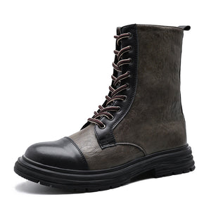 Men's cap toe mid calf lace-up boots with side zipper