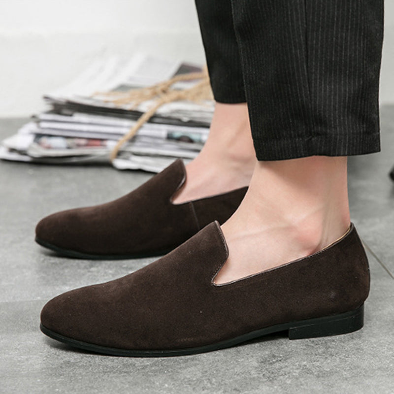 brown Men's casual slip-on plain loafers smoking slippers