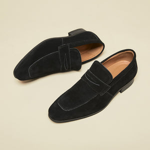 black Men's classic suede penny loafers formal dress shoes wedding shoes