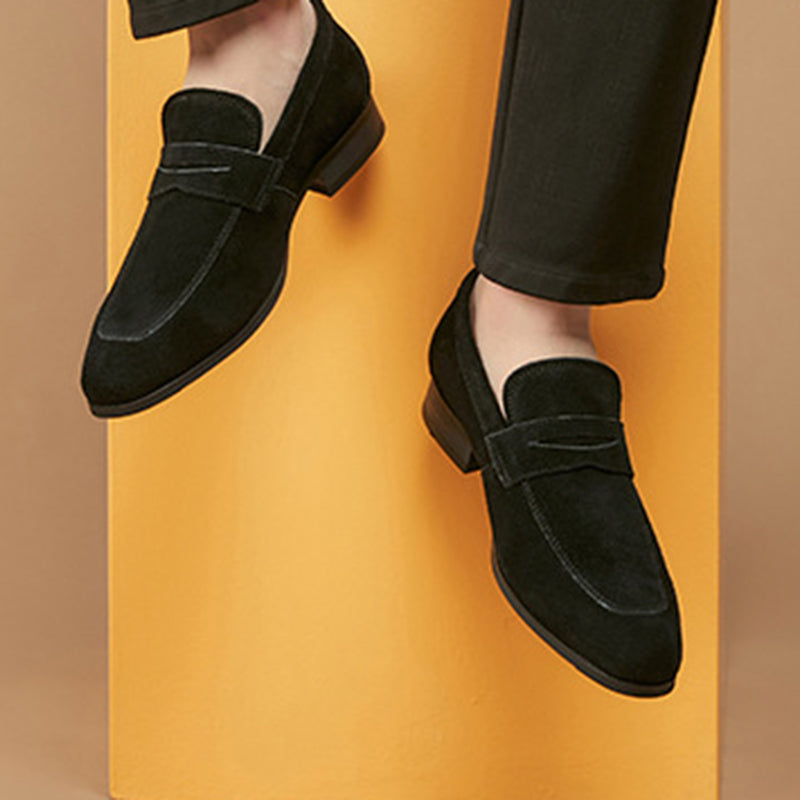 black Men's classic suede penny loafers formal dress shoes wedding shoes