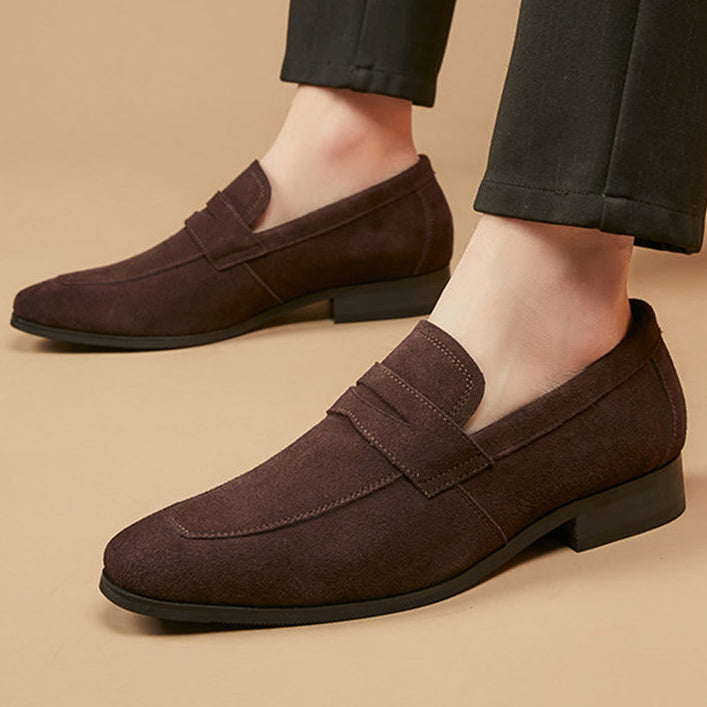 coffee Men's classic suede penny loafers formal dress shoes wedding shoes